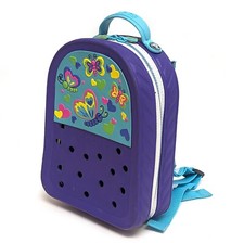 Crocs Butterflies Purple Blue Girls Mini Rubber Zipper Backpack