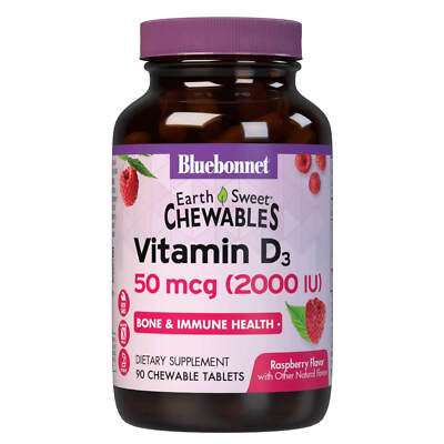 Bluebonnet Earthsweet Chewables Vitamin D3 50 Mcg 2000 IU Raspberry 90 Tablets