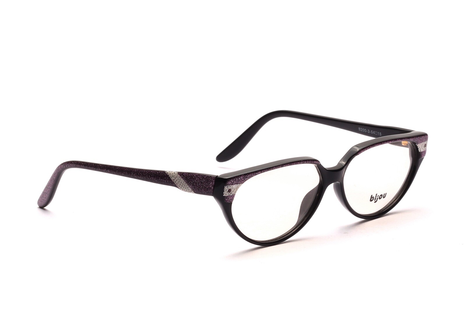 Brille Fassung Cat Eye Schwarz Lila Glitzer Bijou Germany Damen 54-16mm B7