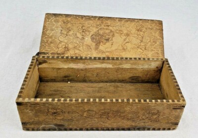 Vintage L.F. GRAMMES PYROGRAPHY WOODEN DESK BOX ART NOUVEAU DECO TRINKET VANITY