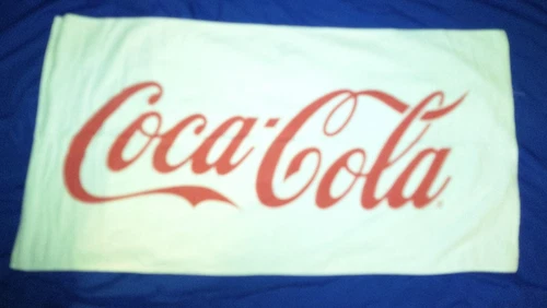 VTG Coca Cola Beach Towel White With Red Letters 100% Cotton 53" L x 27.5" W