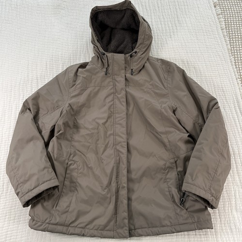 LL Bean Womens Winter Warmer Jacket Coat Large Petite Taupe Fleece