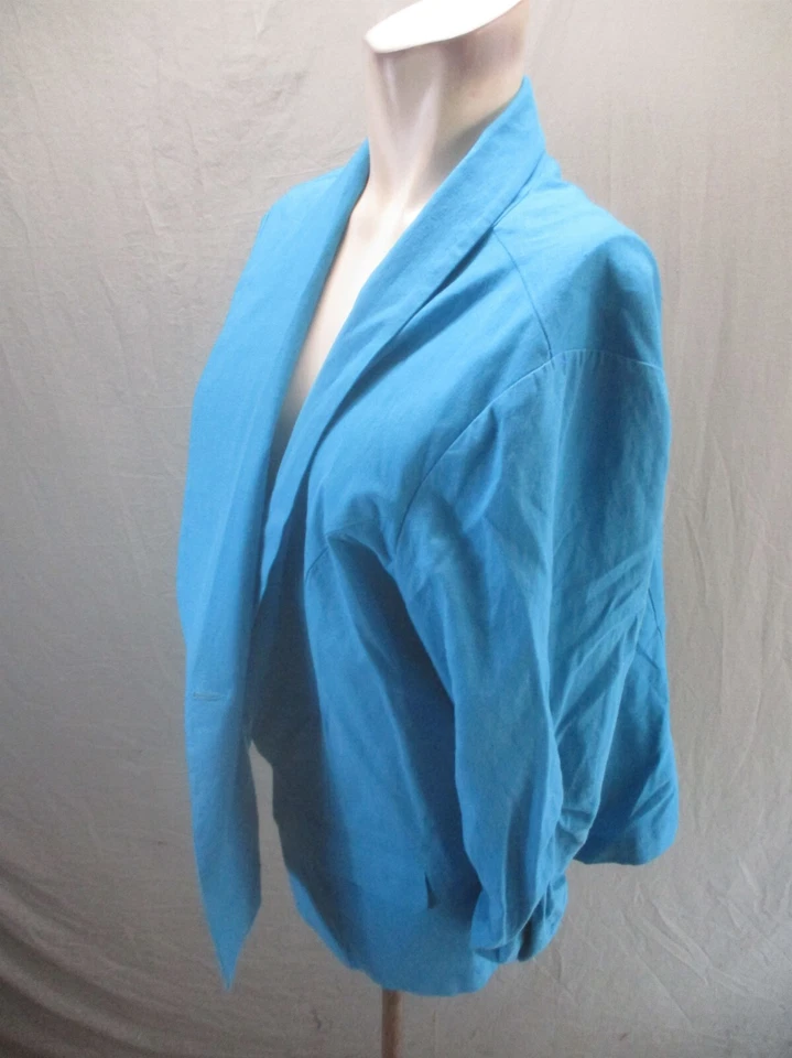 Blazer de verano TORRID talla 2 para mujer azul mezcla de lino bolsillo solapa frente abierto 843 Foto 3 de 4