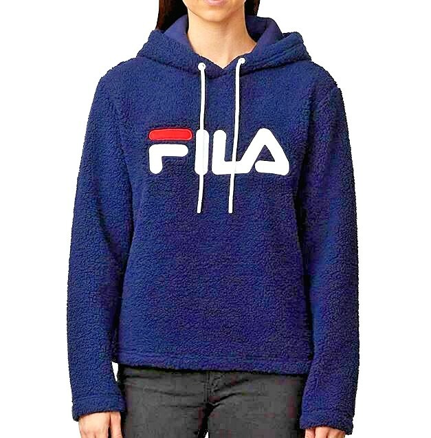 Felpa con cappuccio pullover sherpa FILA Caroline misto cotone blu navy nuova con etichette taglia:L