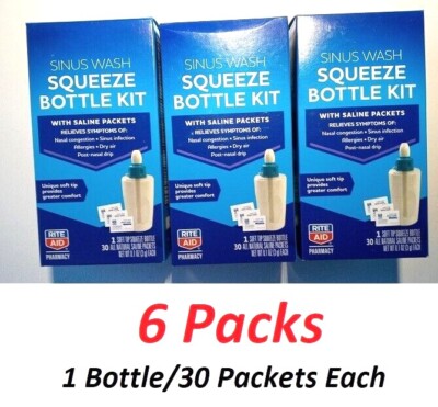 Rite Aid Nasal Rinse Sinus Wash Relief Squeeze Bottle Kit (6 Packs, w/ Refills)