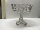 Vintage Large Clear Cut Glass Pedestal Center Piece Bowl-Fan & Block Pattern