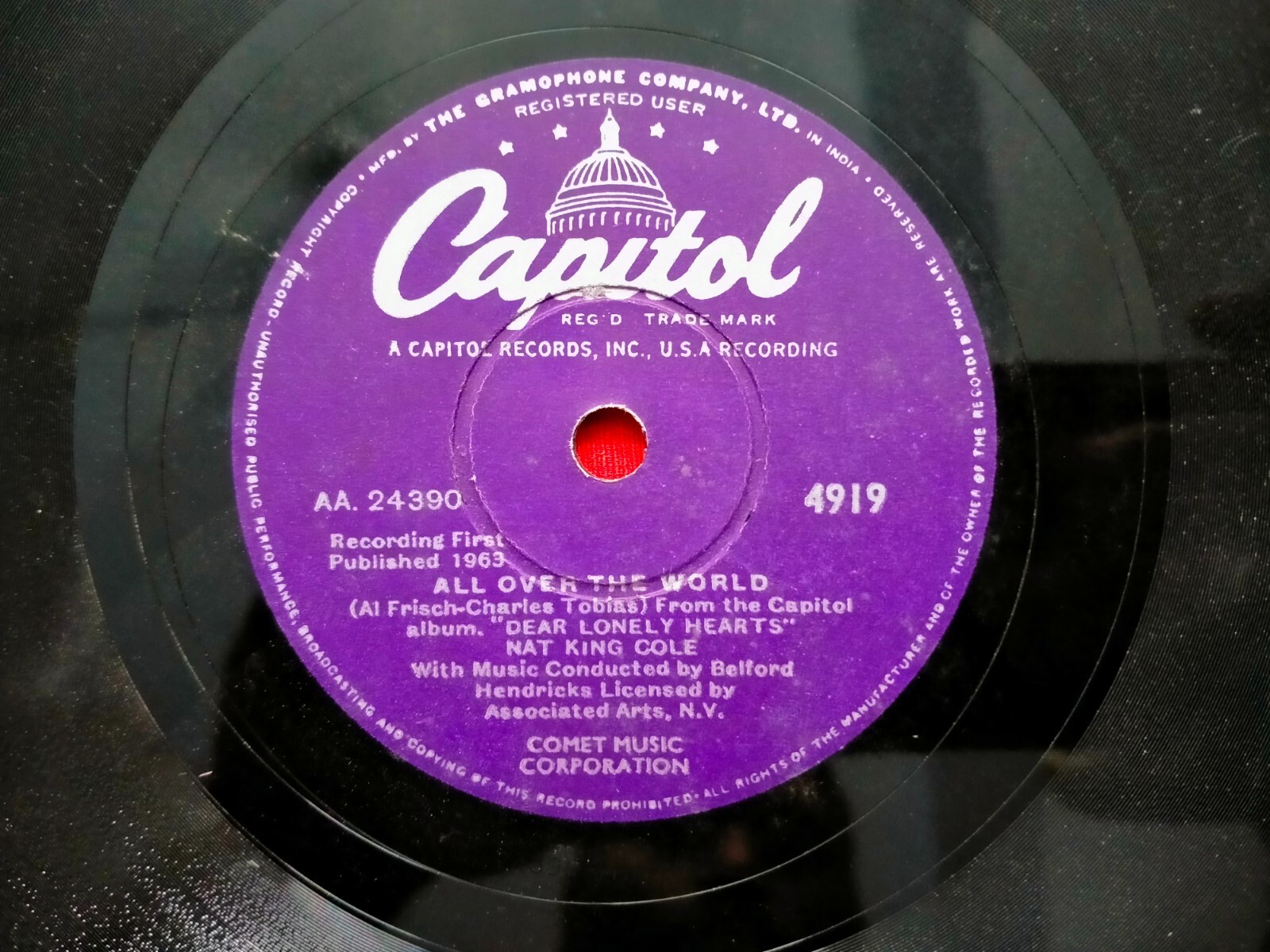 Nat King Cole All Over The World/Nothing Goes Up 78 Rpm Record India Indian VG+