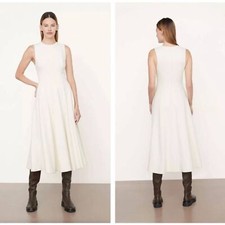 NWOT VINCE Paneled Crew Neck Sleeveless midi Dress Ivory Fleece sz 12
