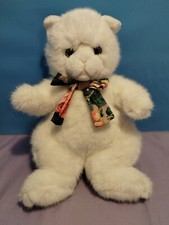 Vintage Dakin 1990 White Cat Kitten Plush Floral Bow Stuffed Animal Toy 11"