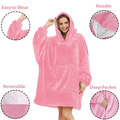 Oversized Hoodies Snuggy Hooded Blanket Super Plush Fleece Wearable Large HOodie - Picture 36 of 51