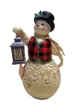 Jim Shore Country Living Farmhouse Snowman with Plaid Vest & Lantern New w/ Box