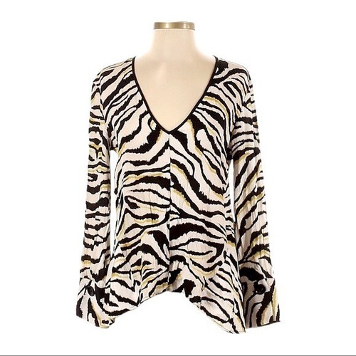Zara Zebra Animal Print V-Neck Hi-Lo Lightweight Swing Hem Flowy Blouse  Size S | eBay