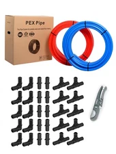 EFIELD 2 Rolls 1/2"x100ft (200ft) PEX Pipe, 30 1/2" Poly Crimp Fittings,Cutter
