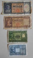 1x 10 + 50 + 500 + 1000 LIRE, ITALIEN, stark circuliert