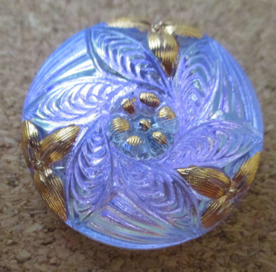 1-Czech Glass UV Reactive Front Lavender Floweron a Silver Back Button #213