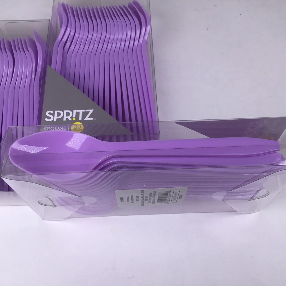(Qty 3) Party Spoons 20 Count Pack Plastic Purple Lavender SPRITZ Total Of 60 - Image 2 of 4