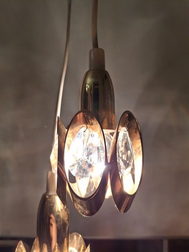 Set of 2 Palwa Style Small Pendant Lighting/Crystal&Gilt/1970s/Hollywood regency - Picture 7 of 8