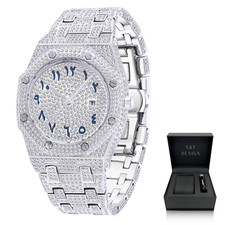 Iced out Herren Uhr Armbanduhr Herrenuhr Achteckig Arabische Ziffern Luxus Datum