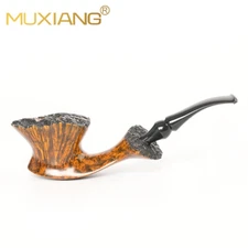 MUXIANG Smooth Fleur Pipe Briar Wooden Freehand Tobacco Pipe Bent Ebonite Stem