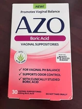AZO Boric Acid Vaginal Suppositories 600mg PH Balance 30 Count Exp 01/27+