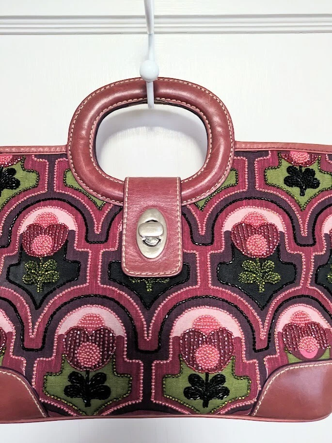 Bolso de Mano Isabella Fiora Y2K Púrpura Rosa Floral Cuentas con Asas de Cuero Foto 2 de 4