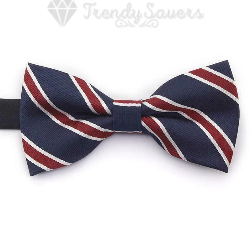 TRENDYSAVERS Blue/Red Stripe Men's Pre-Tied Satin Formal Bowtie Adjustable Length Bow Tie