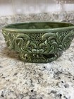 Vintage MCM Sage Green Oval Indoor Pedestal Planter 8” Embossed Scroll Bow