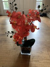 Glass Vase Artificial Orchid Flower Bonsai Vivid Phalaenopsis Flowers Potted