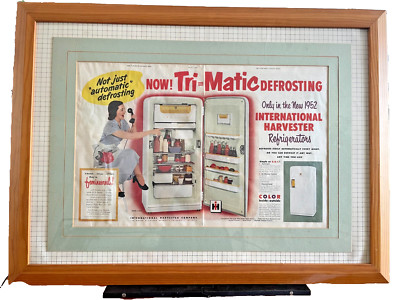 1952 International Harvester Tri-Matic Kühlschrank Druck Werbung gerahmt