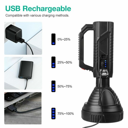 Rechargeable LED Searchlight Portable Super Bright Handheld Spotlight Flashlight - Picture 4 of 12