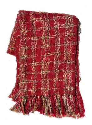 Home Soft Boucle Yarn Checked Knit Warm Throw Blanket Red 50 in. x 58 in.