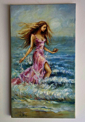 Lena Zaskerova Leinwandgemälde signiert ''Mädchen am Meer''  2005 70x40