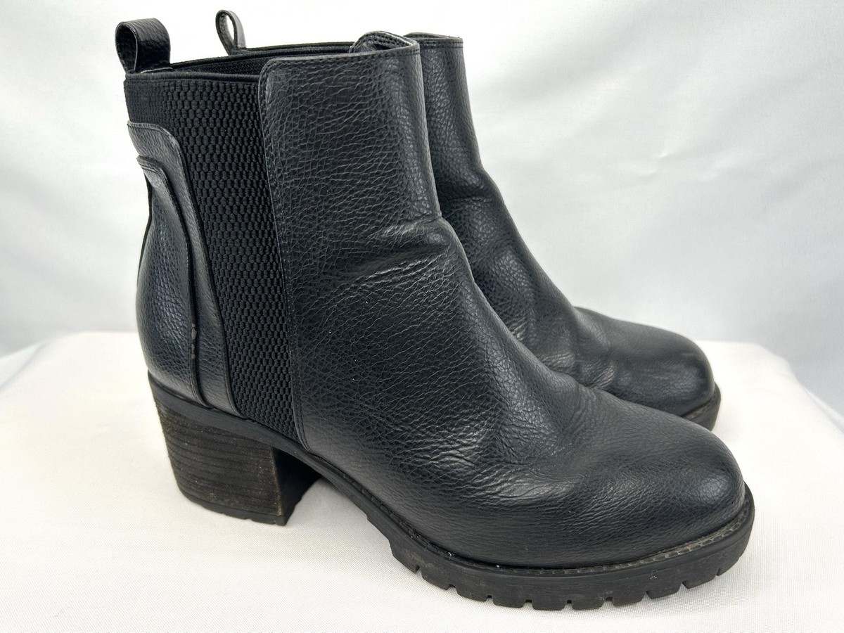 Mia Colten Women's Faux Leather Pull On Chunky Chelsea Boots Black