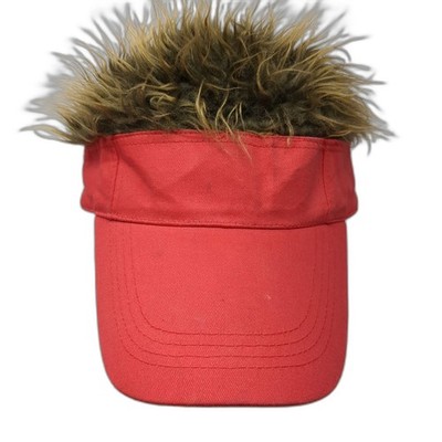 Unbranded Strapback Visor Hat Red One Size Fake Hair Adjustable Outdoor