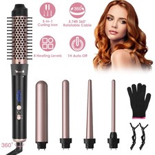 "5 in 1 Hair Curling Iron Wand Anti-Tangle 4 Heat Levels Auto Shut Off"