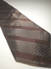 Robert Talbott Brown, Burgundy, Yellow Striped Tie Necktie Silk Made In USA