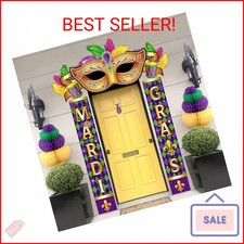 3Pcs Mardi Gras Door Banners Purple Green Gold Beads Mask Porch Banner Masquerad