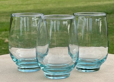 3-Vintage-Tempo Aqua-Libbey-12oz Highball Glass-Tumblers-4 1/2 Tx2 1/2 W