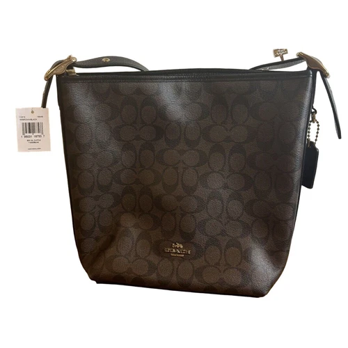 Borsa Coach in pelle marrone nero 11" x 11" nuova con etichetta