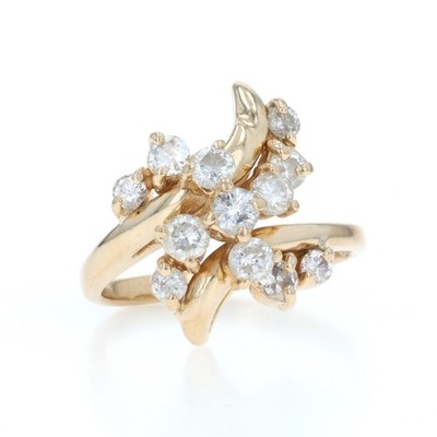 Gelbgold Diamant Cluster Cocktail Bypass Ring - 14k Rd 0,65ctw Blumenband