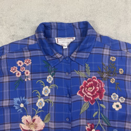 Johnny Was Mila Oversized Shirt Women’s Large Blue Floral Embroidered Western - Picture 3 of 8