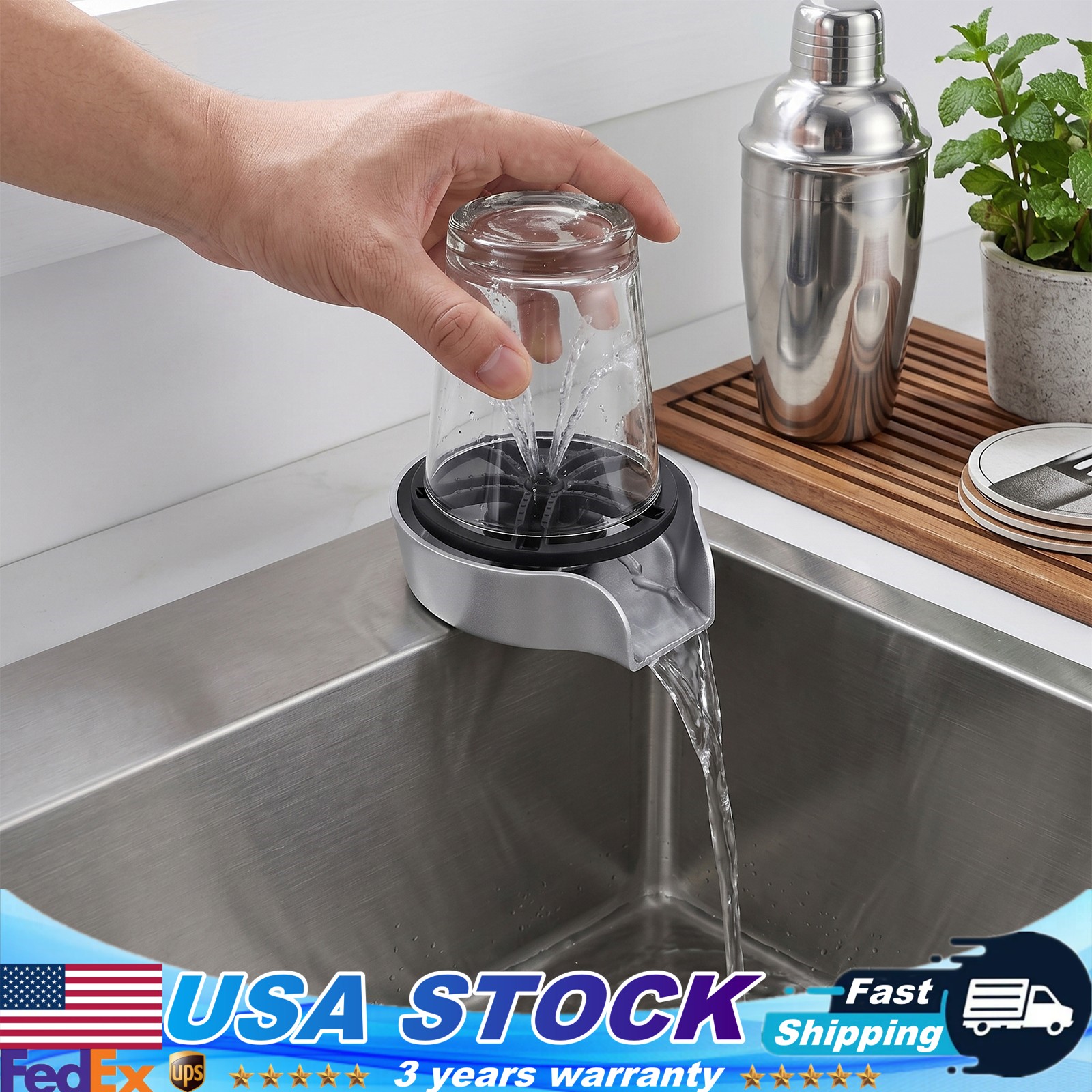 360° Rotating High Pressure Pull Out Glass Rinser Kitchen Sink Cup Bottle Washer