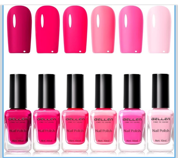 NIP GELLEN Bright Hot Pink Nail Polish, Quick Air Dry Non-Gel