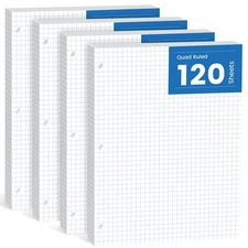 Graph Paper Loose Leaf 8x10.5", 480 Sheets, 4x4 Grid, 3-Hole Punched