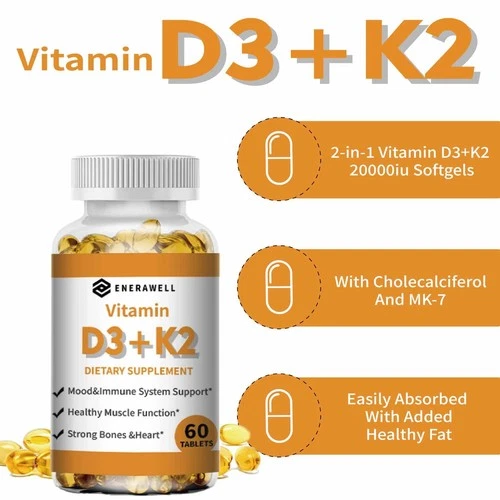 Vitamin D3 20000 IU + K2 10000mcg 60 Capsules Extra Strength D3 K2 Supplements