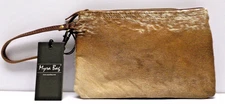 MYRA Compact Pouch CLUTCH, White, Tan, Brown, HAIR-ON. Leather Strap. S-0785 Bag