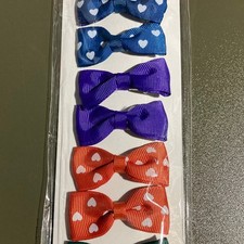 5x Grosgrain Ribbon Bow Hair Clip Set - Solid  Heart Print