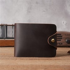 Genuine leather men's Bifold wallet short cowhide retro wallet button coin purse