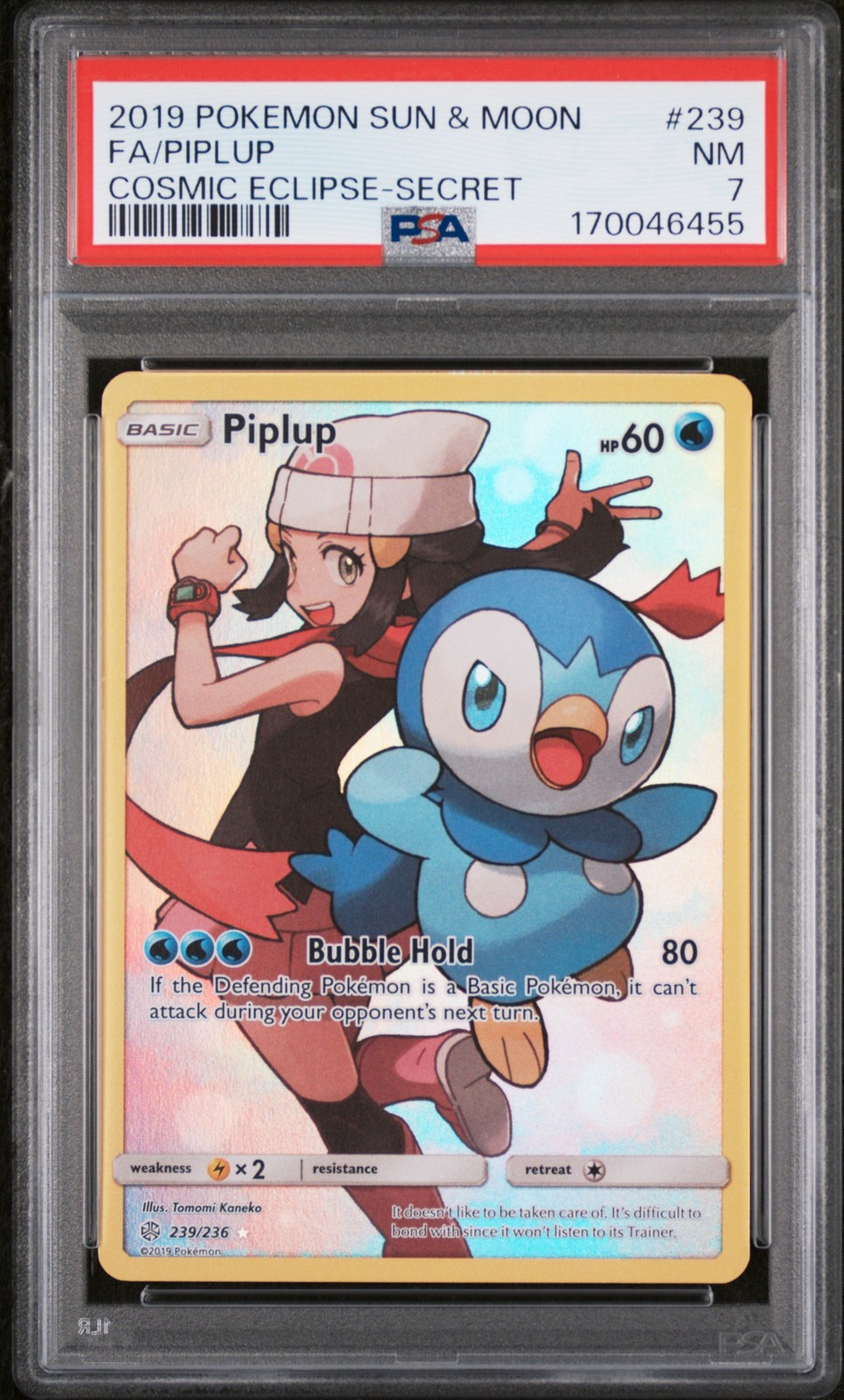 2019 POKEMON SUN & MOON COSMIC ECLIPSE SECRET #239 FULL ART/PIPLUP PSA 7