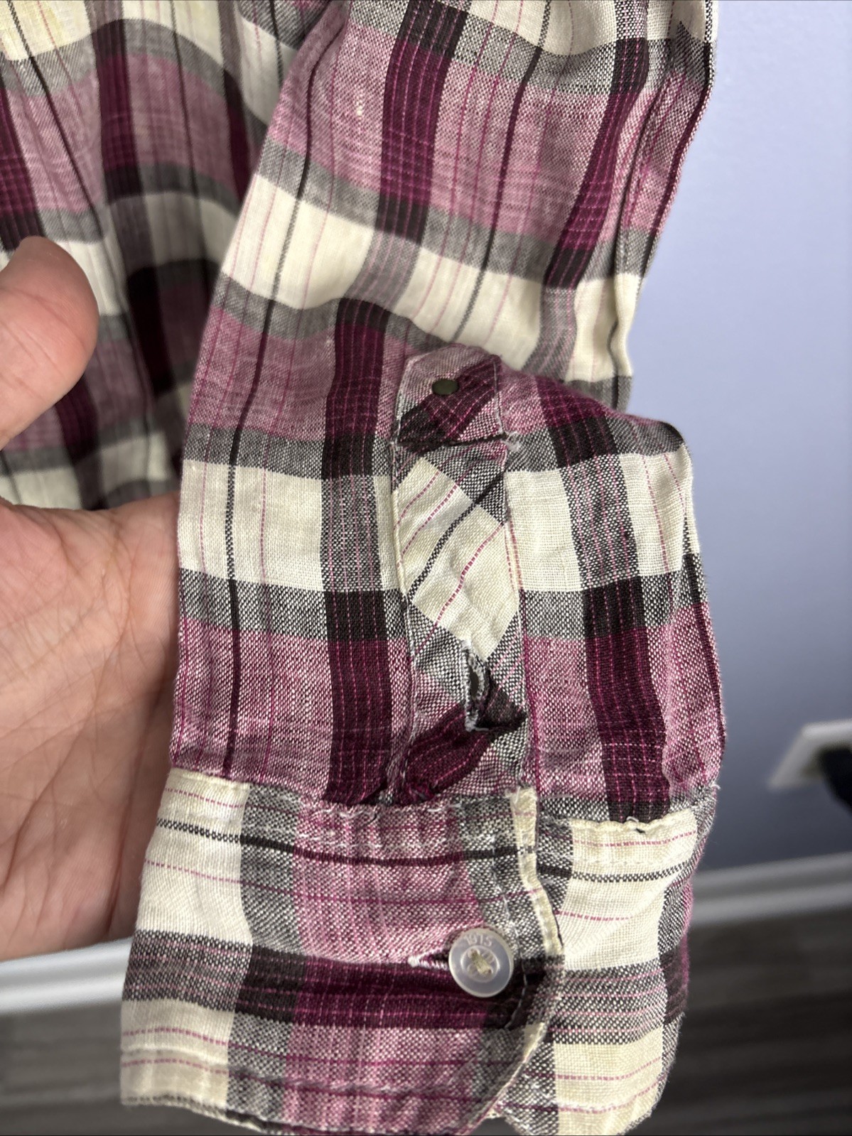 Americanino Long Sleeve Button Up Plaid Shirt Slim Fit Medium Linen Blend Italy image 4